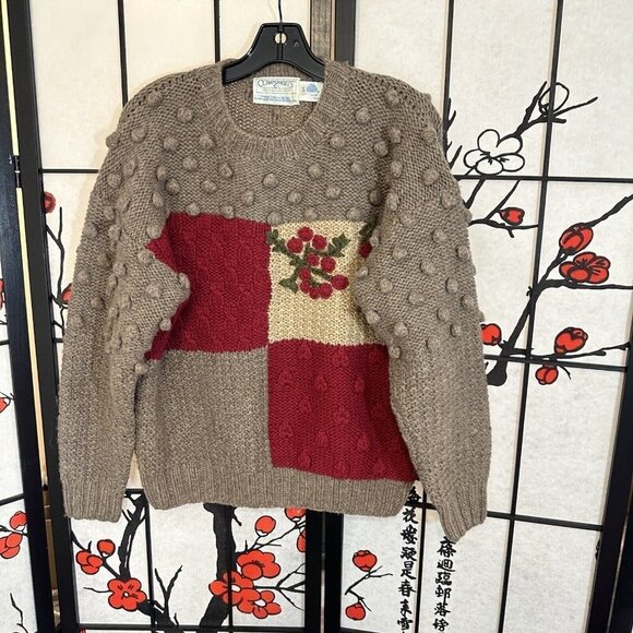 VTG Susan Bristol Hand Embroidered Granny Sweater Size 34 (small) Wool Pom Pom - Picture 6 of 8
